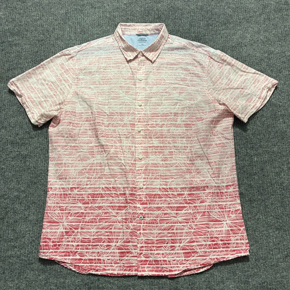 IZOD Saltwater Relaxed Classics Mens‎ Button Up Shirt XL Pink Ombre Floral